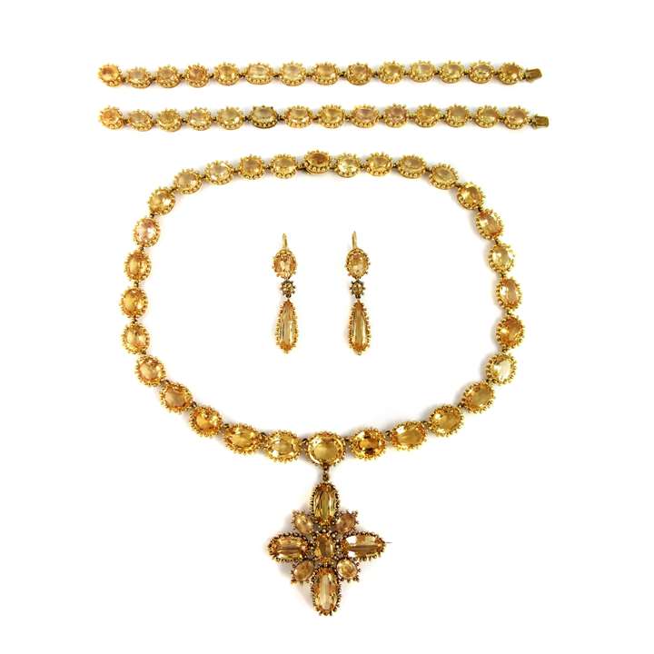19th century golden topaz and beaded gold parure